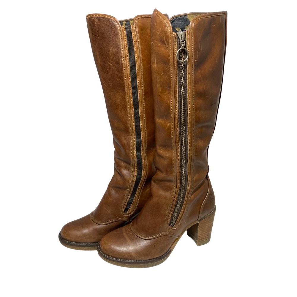Fly London | Brown Leather Heeled Round Toe Boots With Zippers